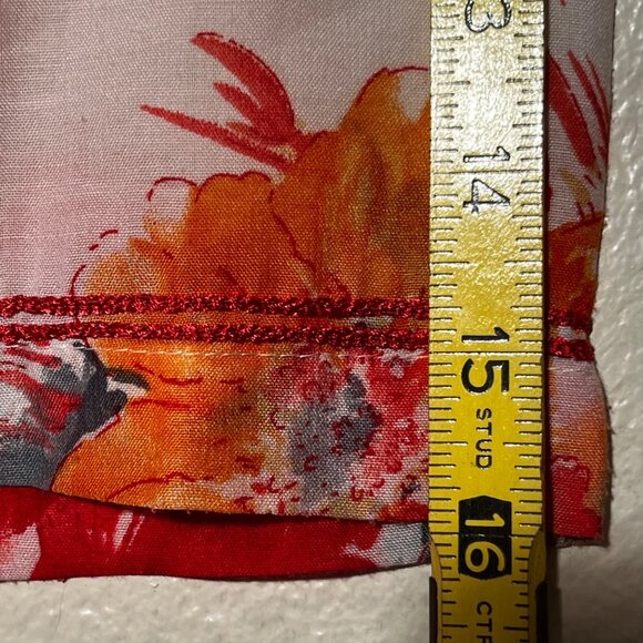 Christina M Floral Button-Up Tunic Embroidered Pin-Tuck 3/4 Sleeves Red & Orange - Picture 13 of 16